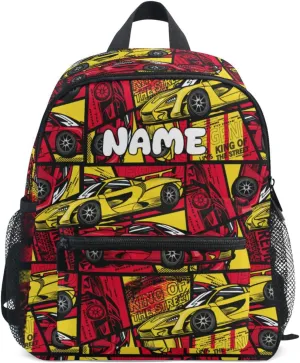 Custom Kids Toddler Backpack, Race Car Backpack for Boys Girls, Preschool School Children Schoolbag Nursery Junior Primary Student Travel Bag