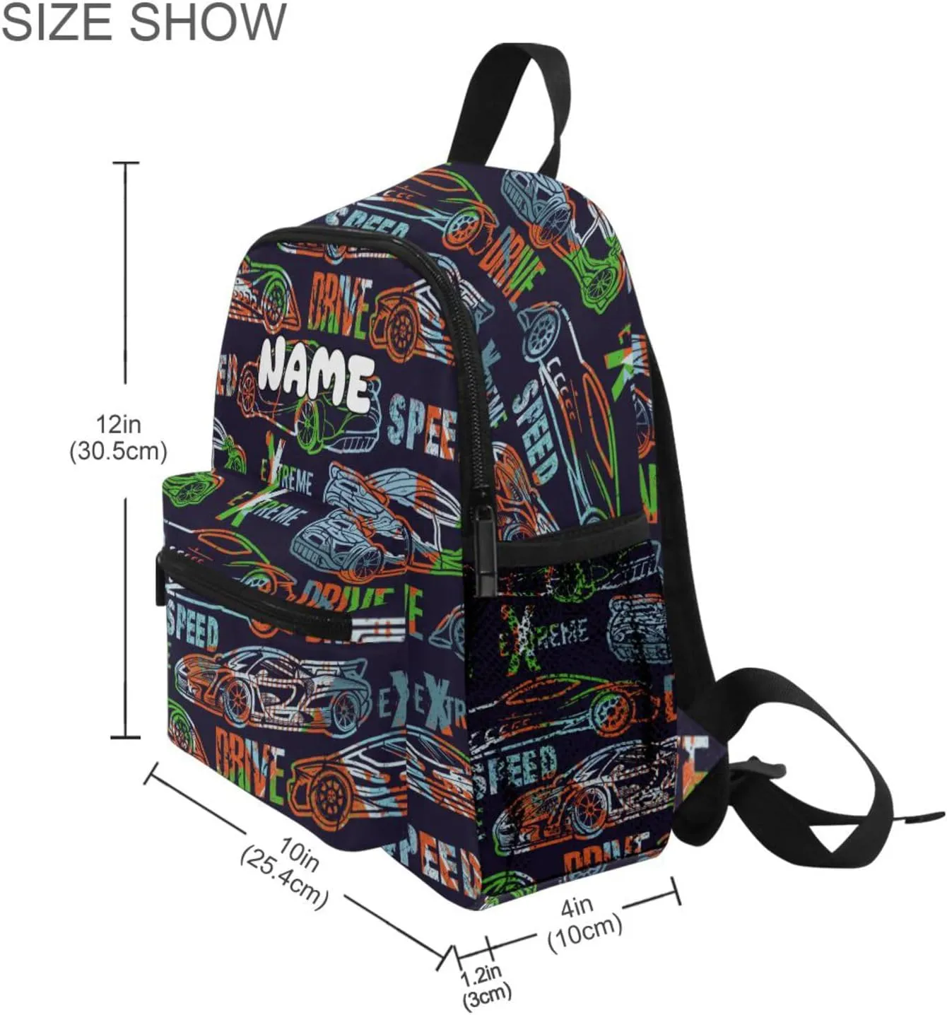 Custom Kids Toddler Backpack, Race Car Backpack for Boys Girls, Preschool School Children Schoolbag Nursery Junior Primary Student Travel Bag