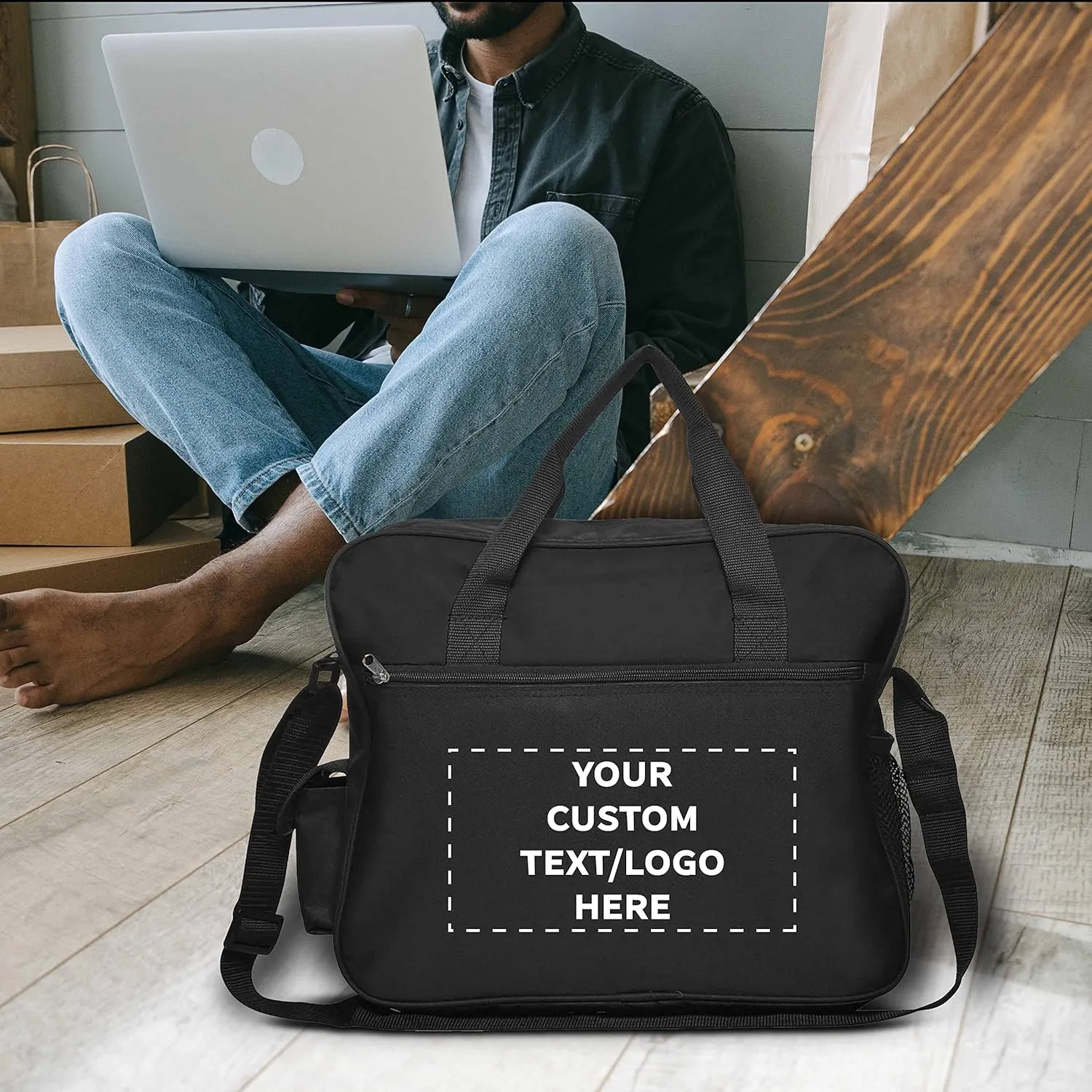 Custom Laptop Messenger Bags of 6, Personalized Bulk Pack - Perfect for Employees and For Everyday Use - Black