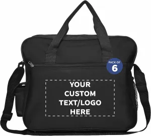 Custom Laptop Messenger Bags of 6, Personalized Bulk Pack - Perfect for Employees and For Everyday Use - Black