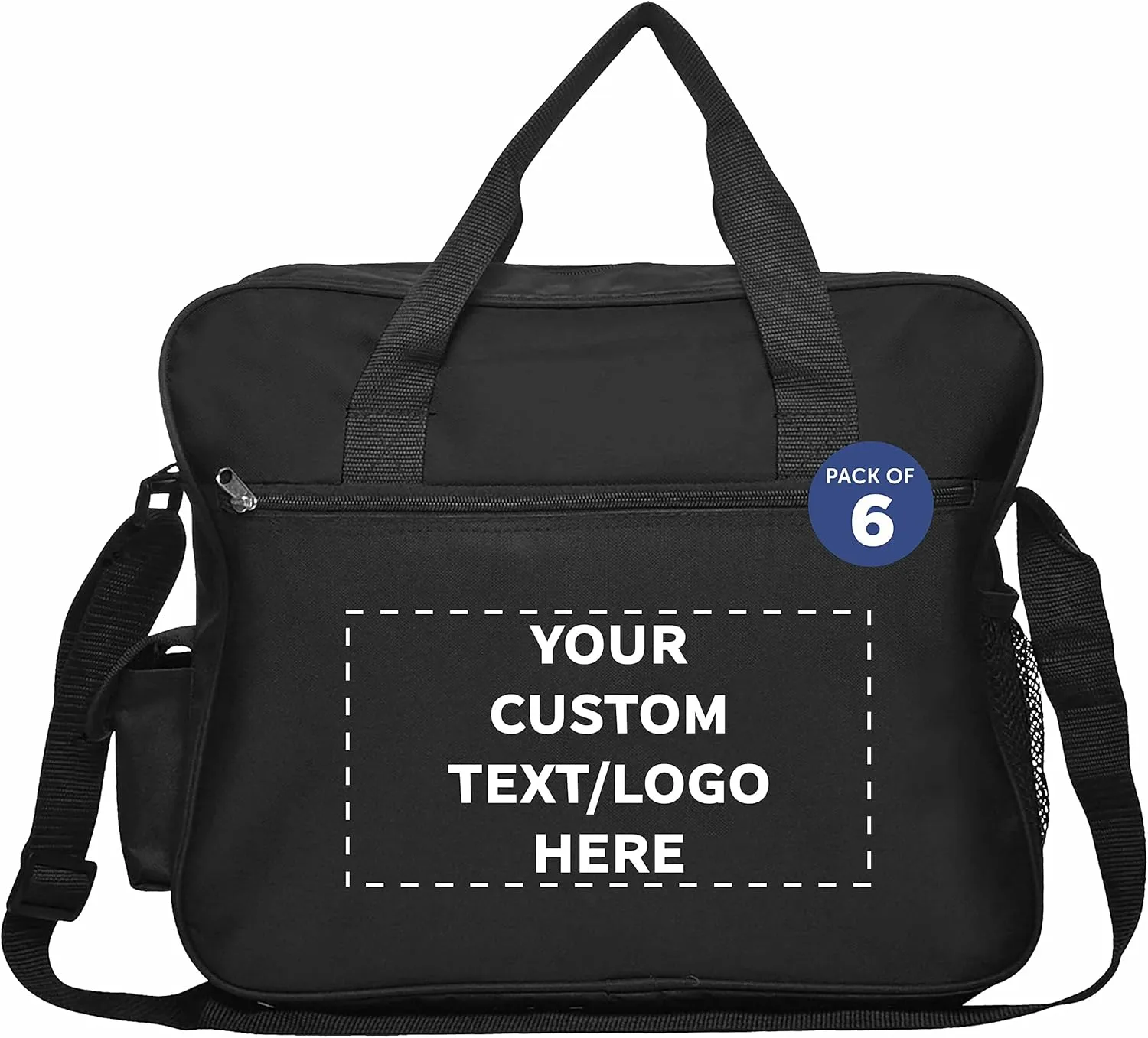 Custom Laptop Messenger Bags of 6, Personalized Bulk Pack - Perfect for Employees and For Everyday Use - Black