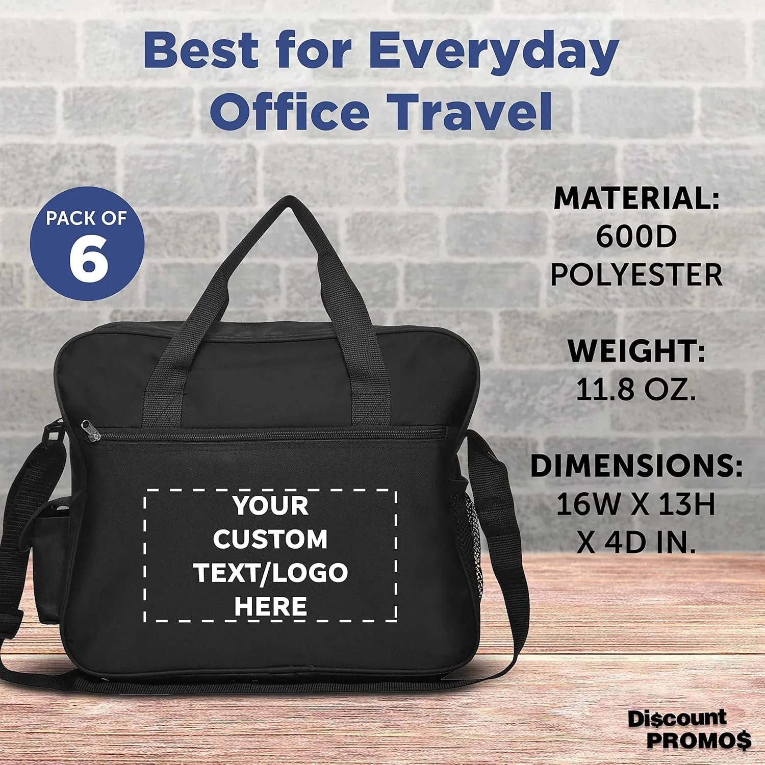 Custom Laptop Messenger Bags of 6, Personalized Bulk Pack - Perfect for Employees and For Everyday Use - Black