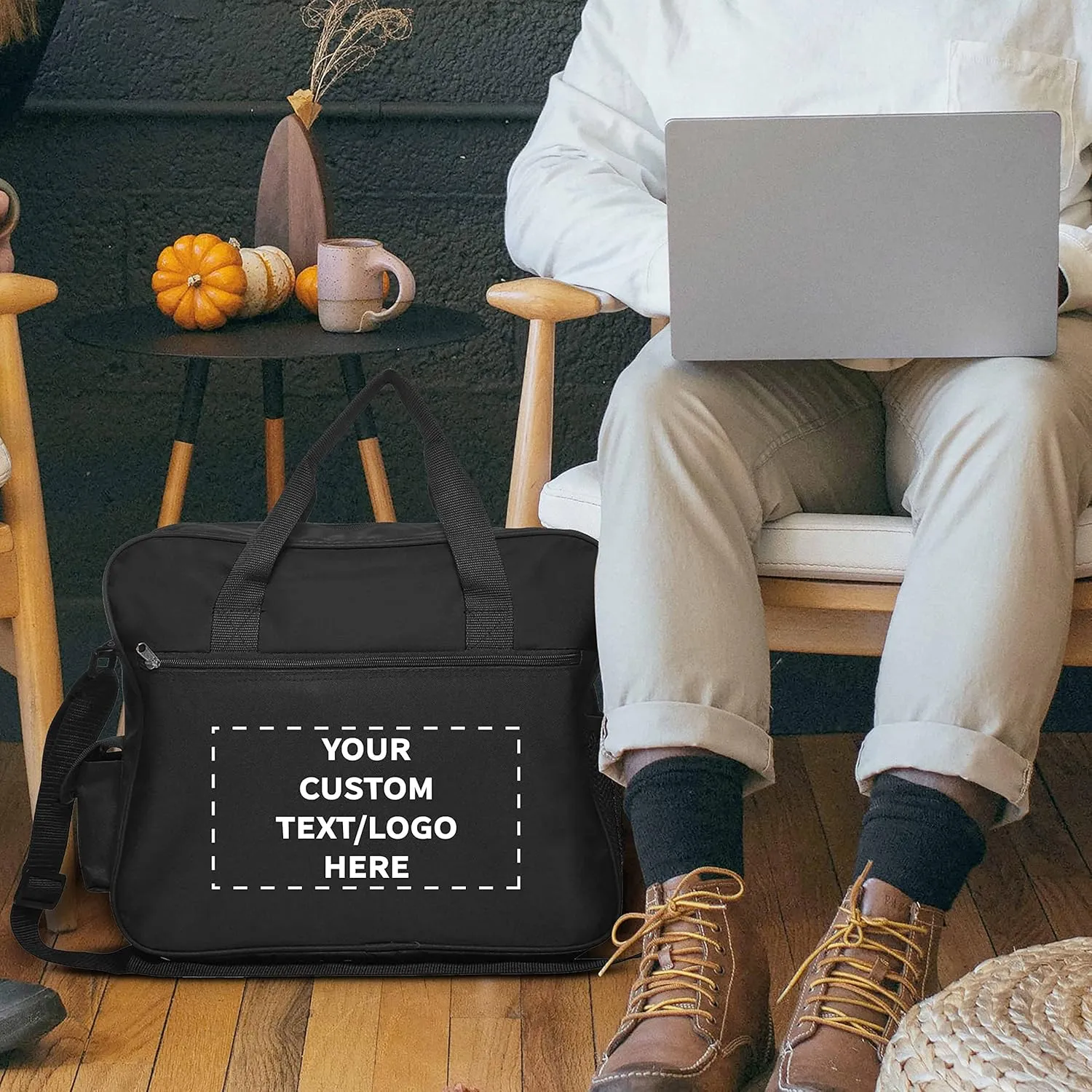 Custom Laptop Messenger Bags of 6, Personalized Bulk Pack - Perfect for Employees and For Everyday Use - Black