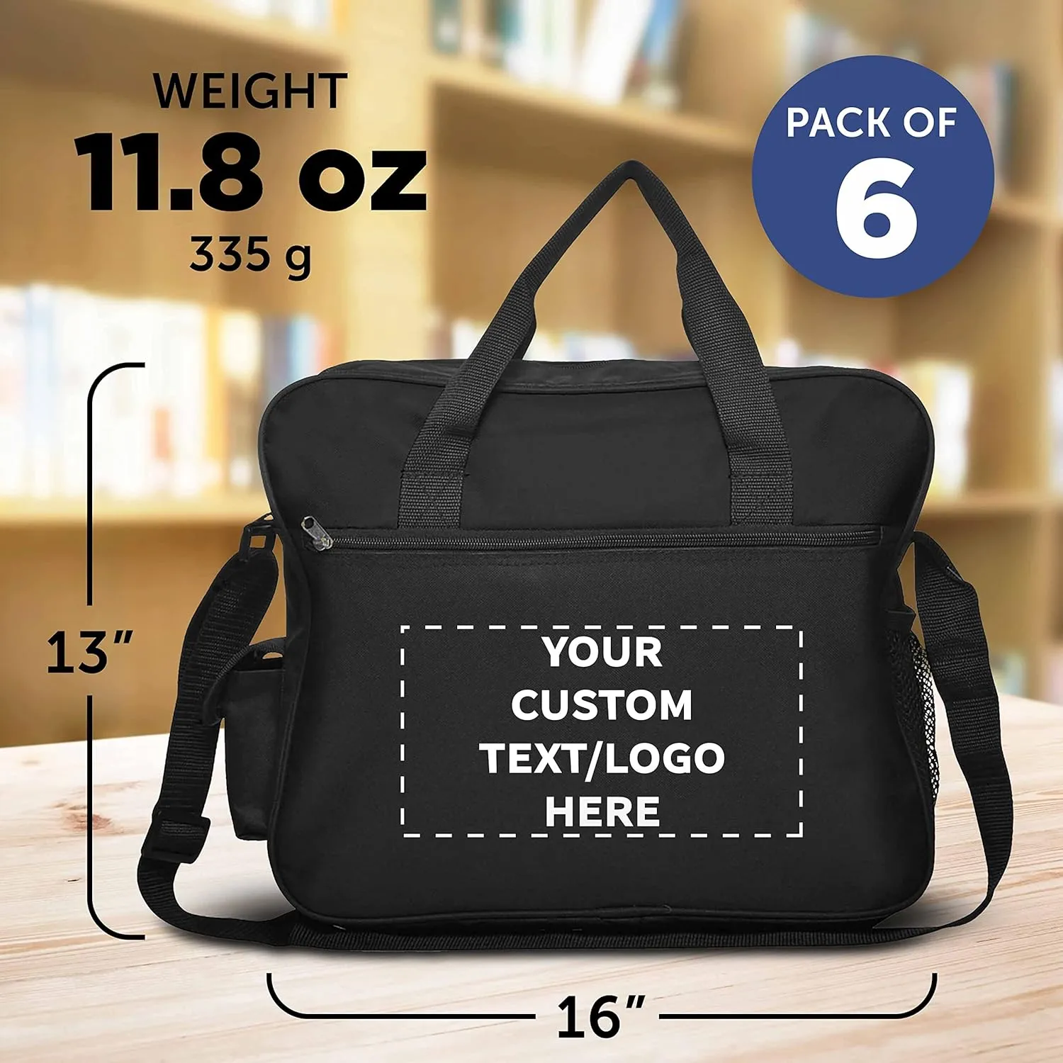 Custom Laptop Messenger Bags of 6, Personalized Bulk Pack - Perfect for Employees and For Everyday Use - Black
