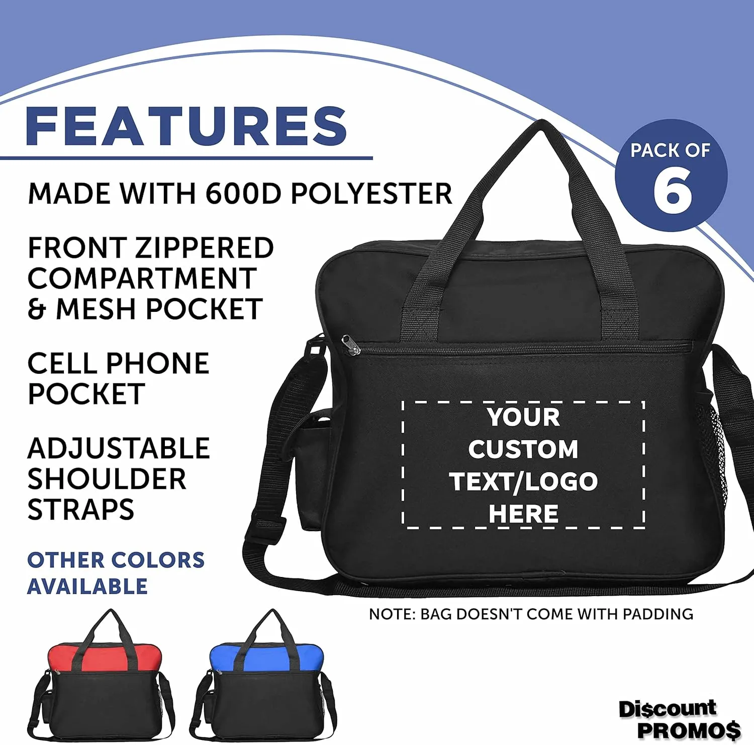 Custom Laptop Messenger Bags of 6, Personalized Bulk Pack - Perfect for Employees and For Everyday Use - Black