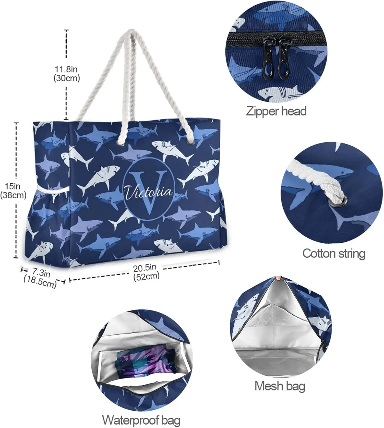 Custom Large Beach Bags Personalized Shoulder Tote Bag for Women Customized Shoulder Bag