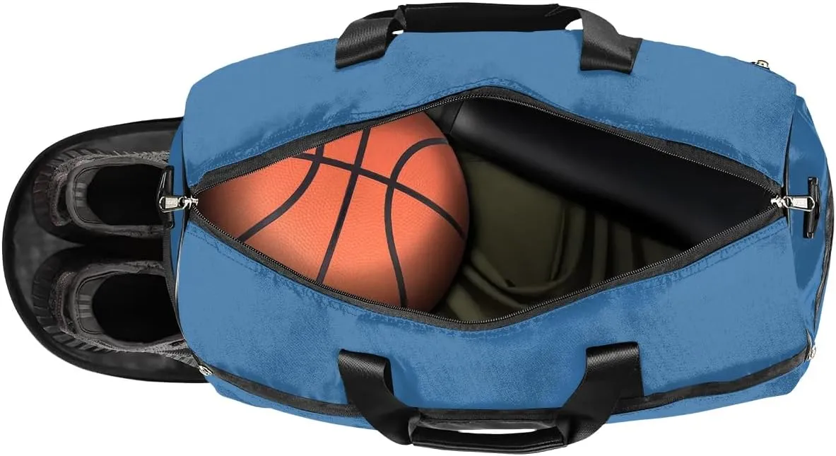 Custom Large Duffel Bags for Men Women Overnight Bags Adults Gym Duffel Bag for Training Soccer Swim Yoga Travel Blue Luggage Bag