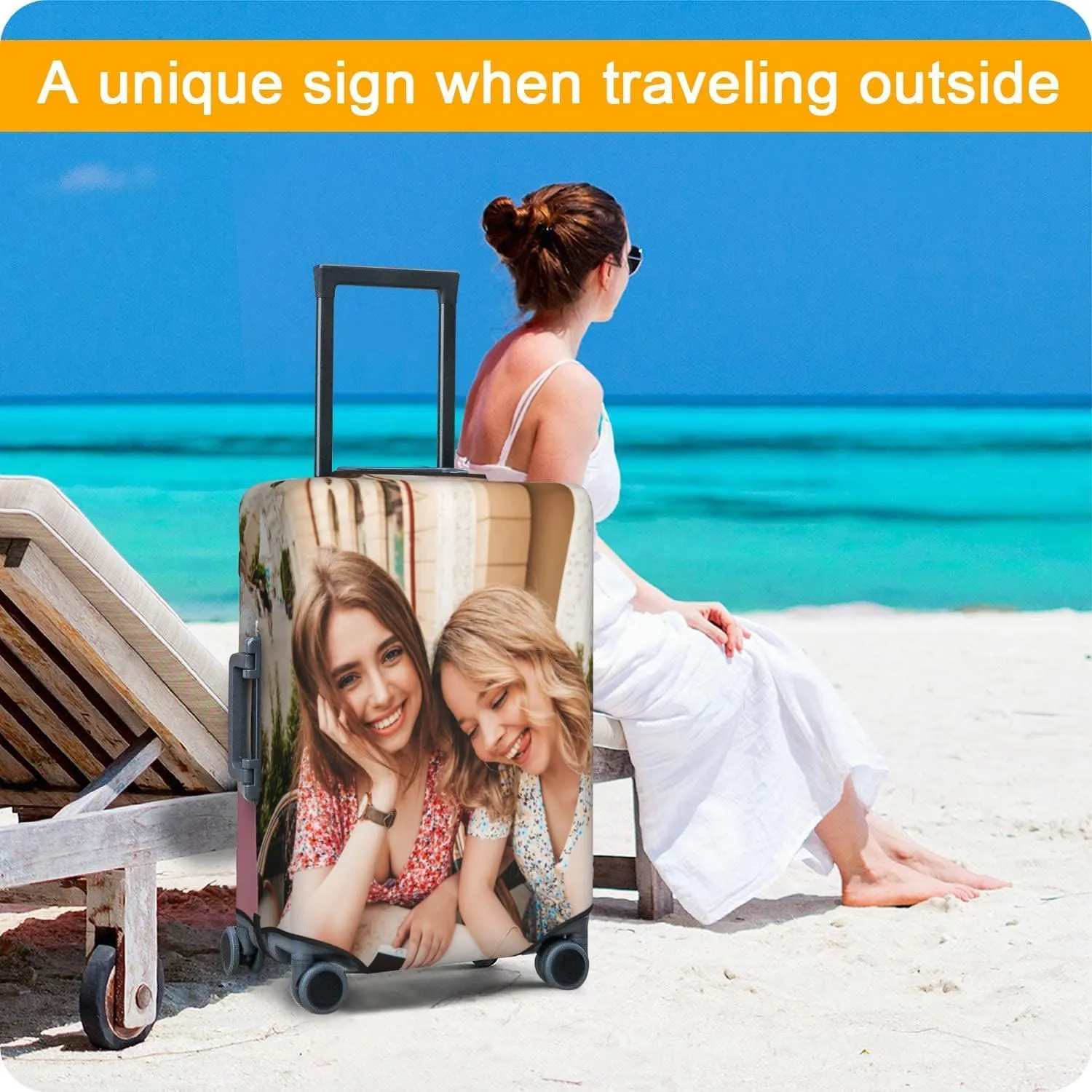 Custom Luggage Cover Personalized Luggage Cover Add Your Own Name Photo Text Double-Sided Different Design Travel Suitcase Case Protector Elastic Washable Baggage Covers (Custom Text Photo, M)