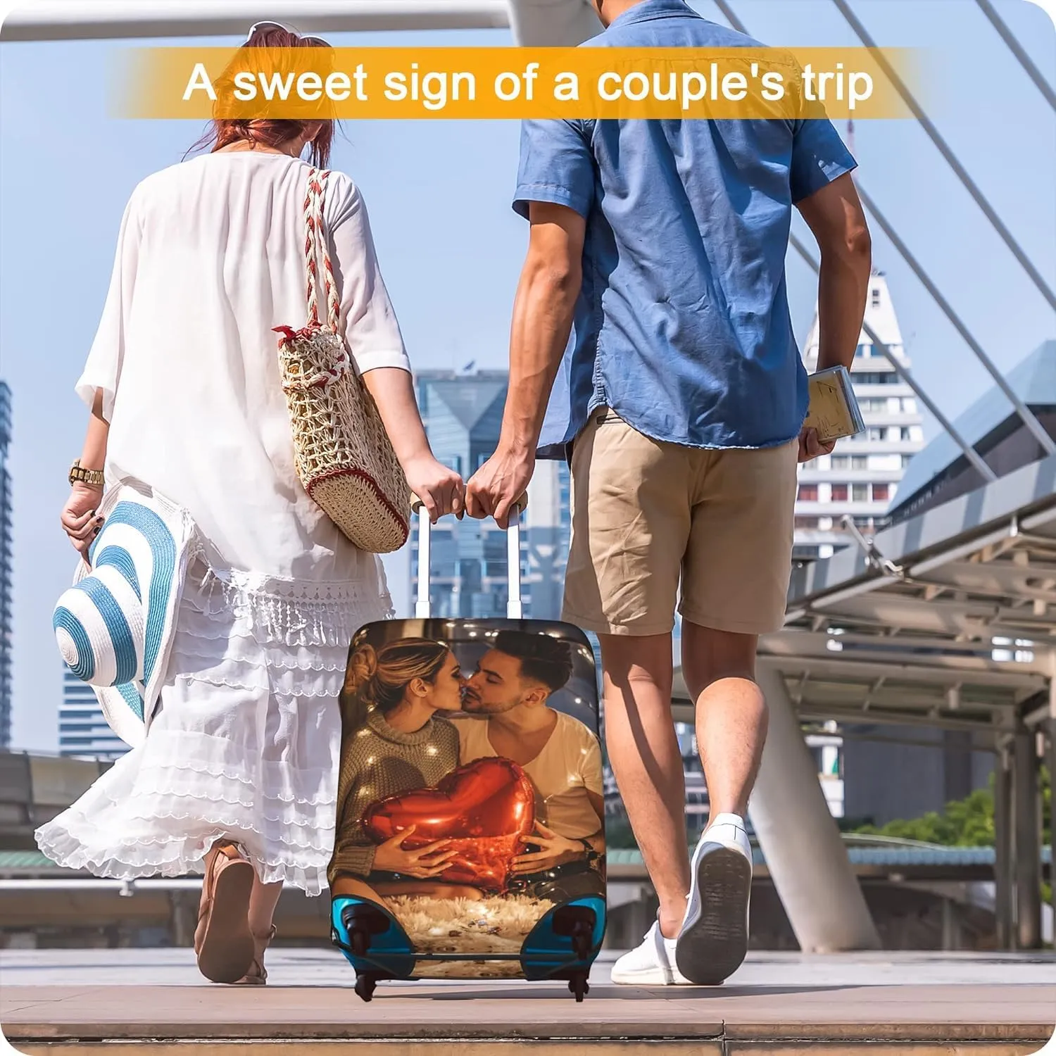 Custom Luggage Cover Personalized Luggage Cover Add Your Own Name Photo Text Double-Sided Different Design Travel Suitcase Case Protector Elastic Washable Baggage Covers (Custom Text Photo, M)