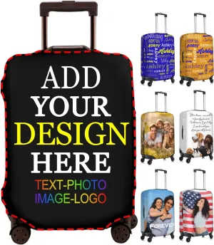 Custom Luggage Cover Personalized Luggage Cover Add Your Own Name Photo Text Double-Sided Different Design Travel Suitcase Case Protector Elastic Washable Baggage Covers (Custom Text Photo, M)