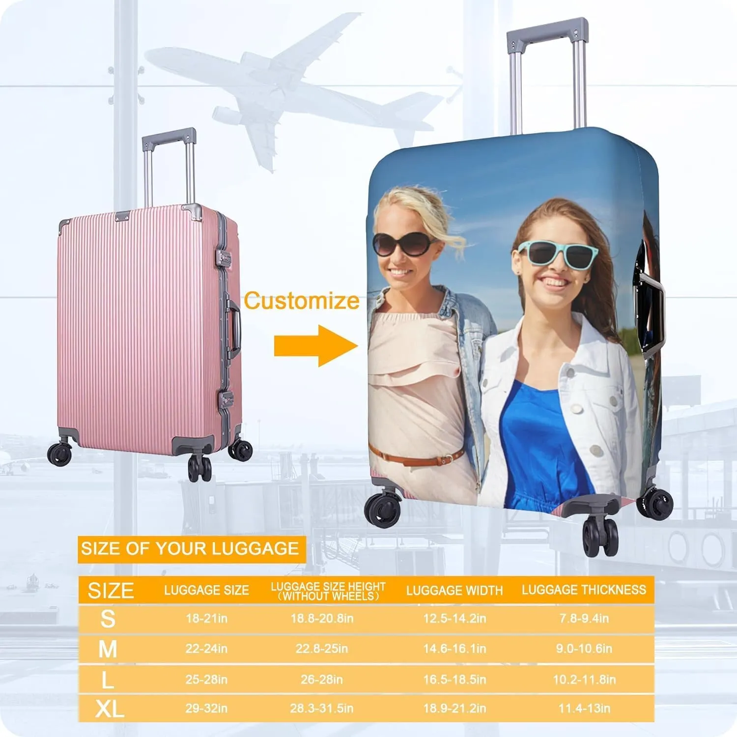 Custom Luggage Cover Personalized Luggage Cover Add Your Own Name Photo Text Double-Sided Different Design Travel Suitcase Case Protector Elastic Washable Baggage Covers (Custom Text Photo, M)