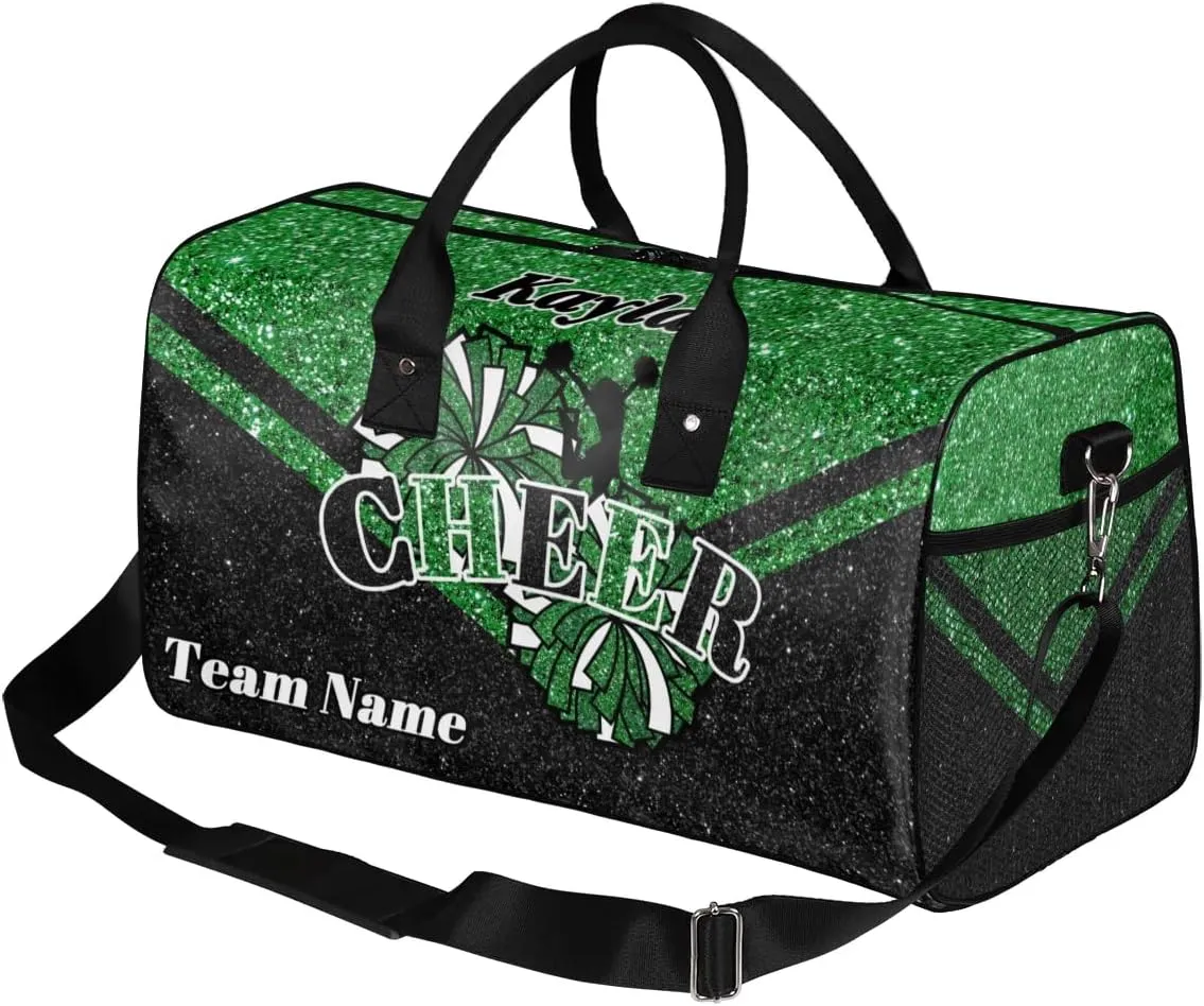Custom Name Cheerleader Bag Personalized Gym Bag Sport Duffel Bags Customized Cheerleading Bag Overnight Bag, Dark Green Gillter