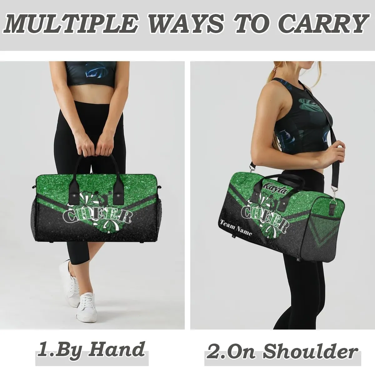 Custom Name Cheerleader Bag Personalized Gym Bag Sport Duffel Bags Customized Cheerleading Bag Overnight Bag, Dark Green Gillter