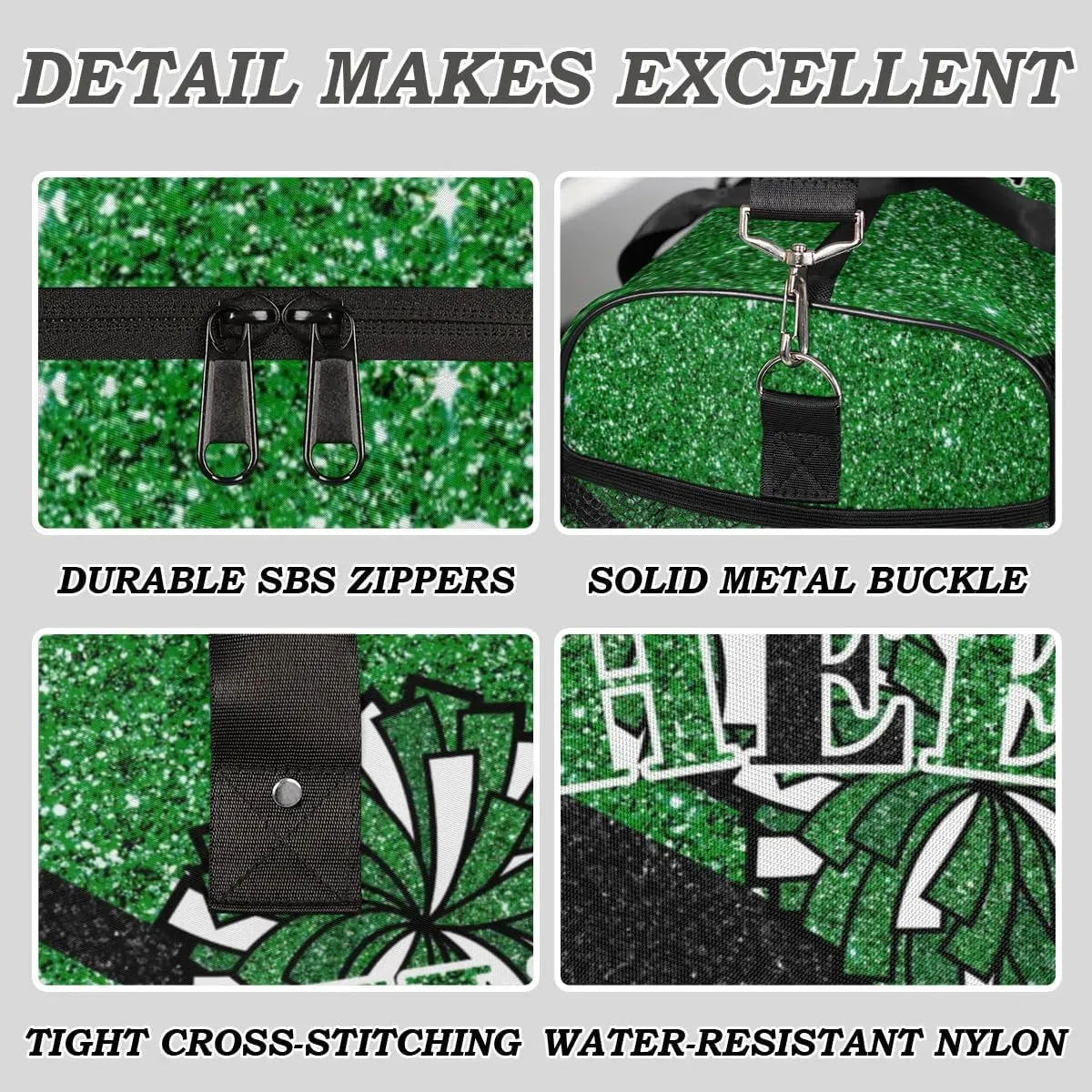 Custom Name Cheerleader Bag Personalized Gym Bag Sport Duffel Bags Customized Cheerleading Bag Overnight Bag, Dark Green Gillter