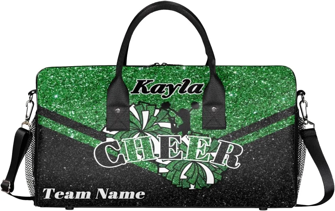 Custom Name Cheerleader Bag Personalized Gym Bag Sport Duffel Bags Customized Cheerleading Bag Overnight Bag, Dark Green Gillter