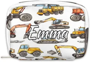 Custom Name Cosmetic Bag, Construction Truck Personalized Bridesmaid Makeup Bag, Personalised Gift for Bridesmaid, Cartoon Machinery Excavator Travel Makeup Bag, Bridesmaid Gifts, Organizer