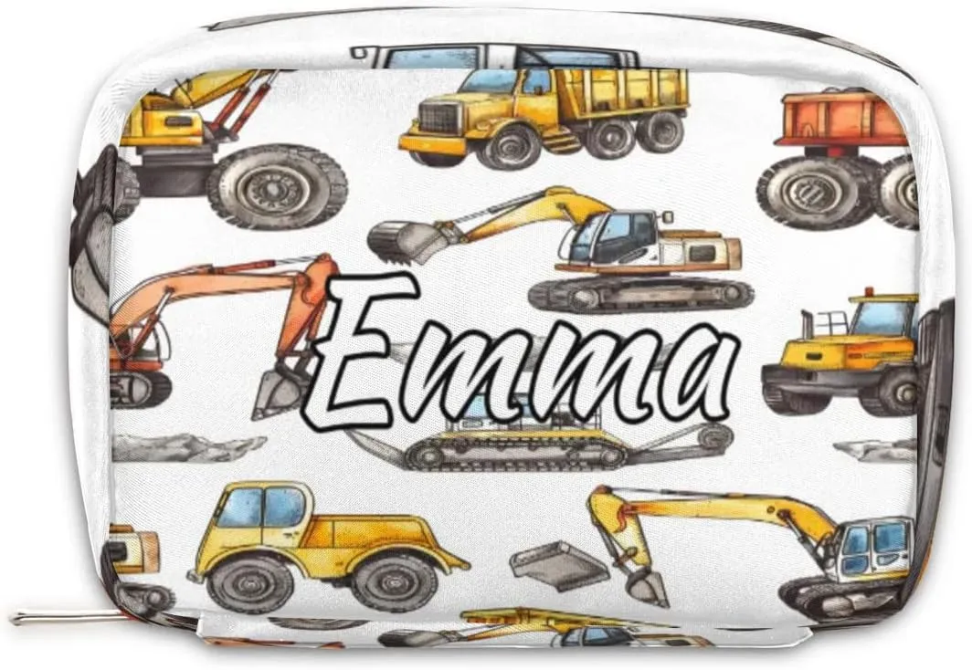 Custom Name Cosmetic Bag, Construction Truck Personalized Bridesmaid Makeup Bag, Personalised Gift for Bridesmaid, Cartoon Machinery Excavator Travel Makeup Bag, Bridesmaid Gifts, Organizer