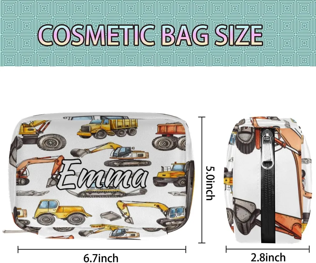 Custom Name Cosmetic Bag, Construction Truck Personalized Bridesmaid Makeup Bag, Personalised Gift for Bridesmaid, Cartoon Machinery Excavator Travel Makeup Bag, Bridesmaid Gifts, Organizer