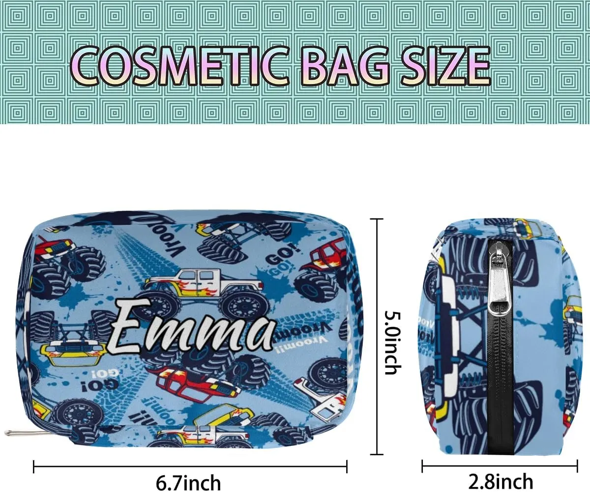 Custom Name Cosmetic Bag, Monster Truck Personalized Bridesmaid Makeup Bag, Personalised Gift for Bridesmaid, Truck Cars Travel Makeup Bag, Bridesmaid Gifts, Organizer