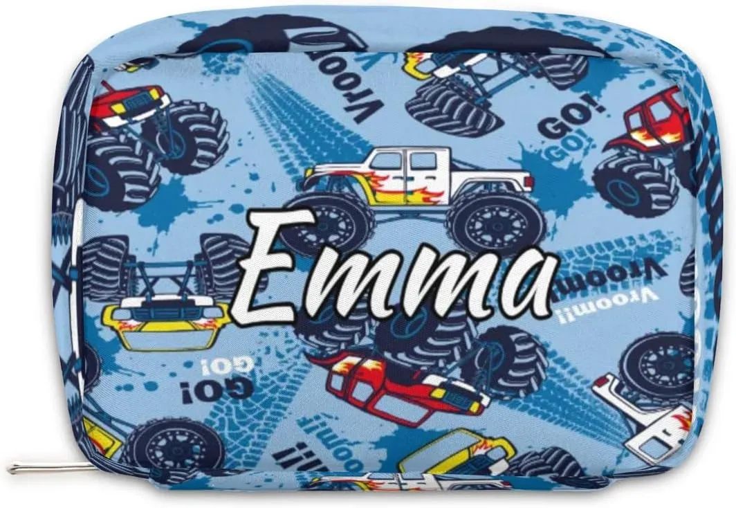 Custom Name Cosmetic Bag, Monster Truck Personalized Bridesmaid Makeup Bag, Personalised Gift for Bridesmaid, Truck Cars Travel Makeup Bag, Bridesmaid Gifts, Organizer