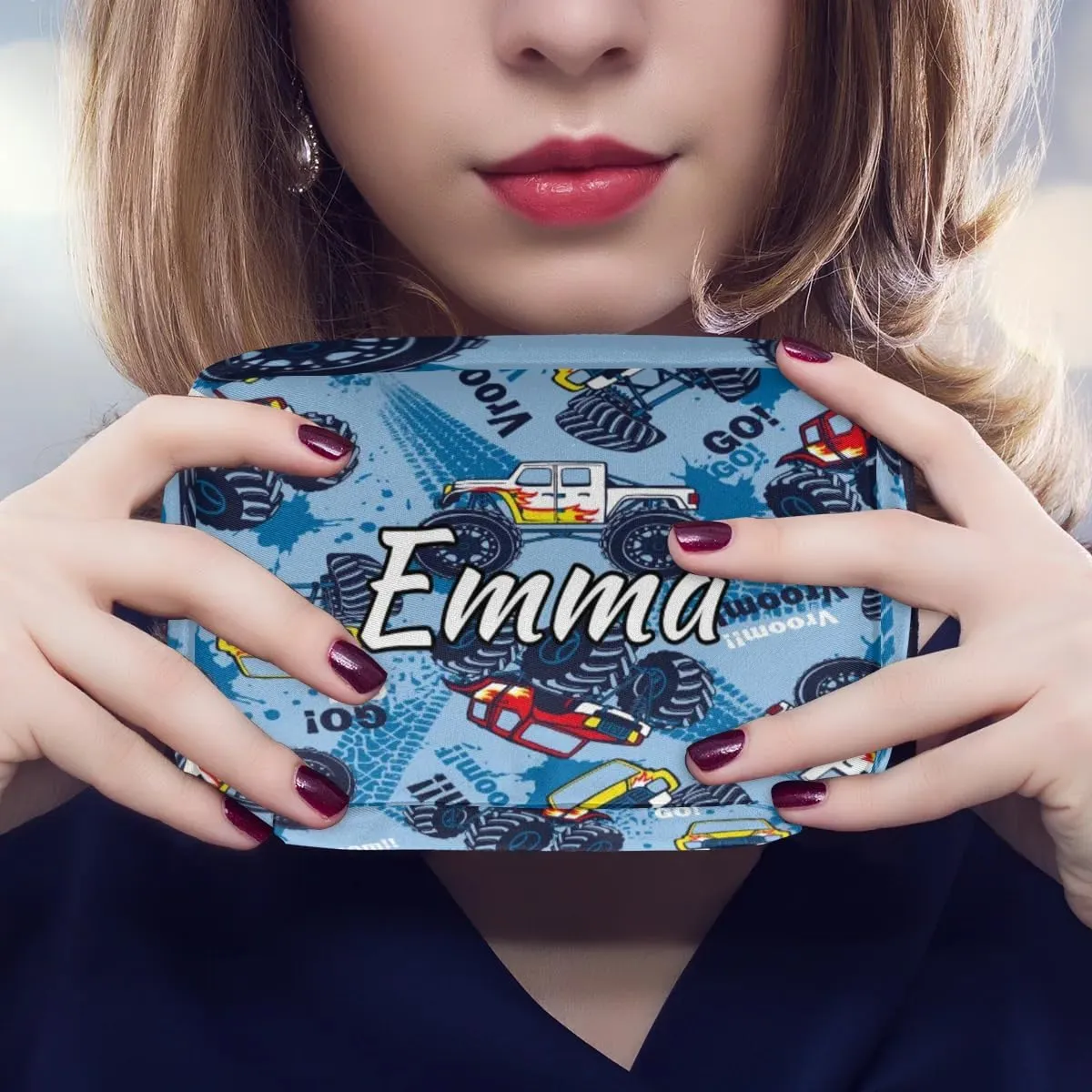 Custom Name Cosmetic Bag, Monster Truck Personalized Bridesmaid Makeup Bag, Personalised Gift for Bridesmaid, Truck Cars Travel Makeup Bag, Bridesmaid Gifts, Organizer