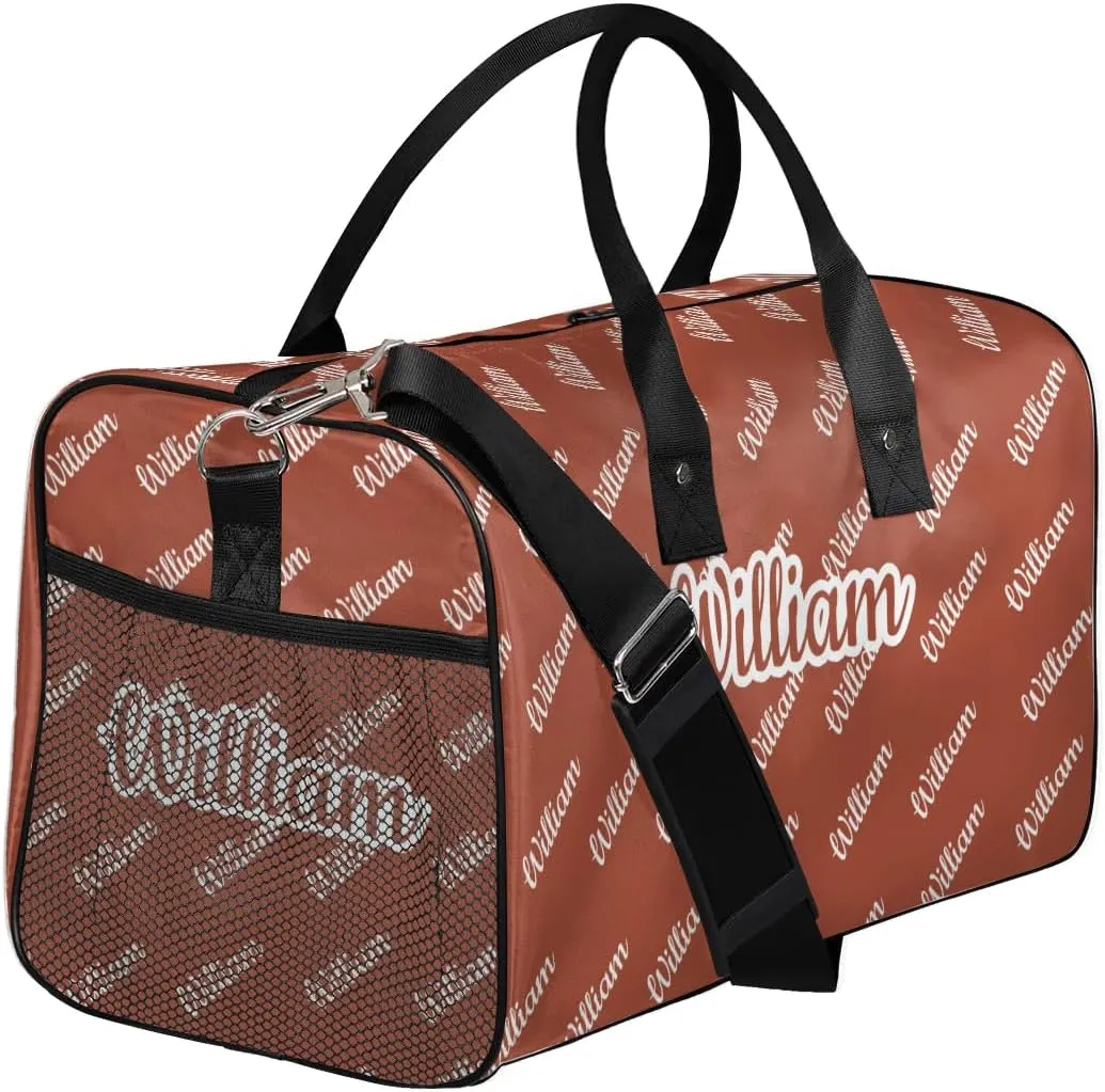 Custom Name Duffel Bag Personalized Sports Bag Dance Gym Bags Travel Overnight Carry-On Duffel Bag for Women Men Waterproof, Reddish Brown