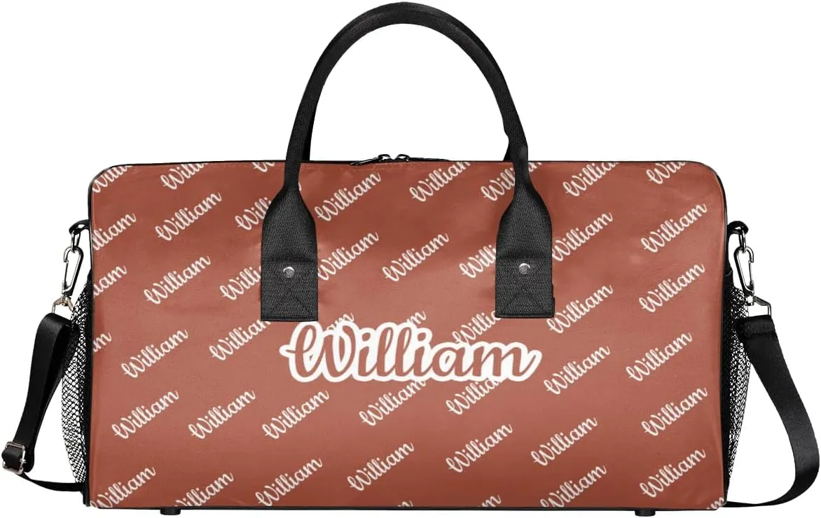 Custom Name Duffel Bag Personalized Sports Bag Dance Gym Bags Travel Overnight Carry-On Duffel Bag for Women Men Waterproof, Reddish Brown