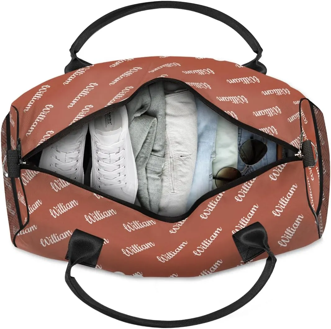 Custom Name Duffel Bag Personalized Sports Bag Dance Gym Bags Travel Overnight Carry-On Duffel Bag for Women Men Waterproof, Reddish Brown