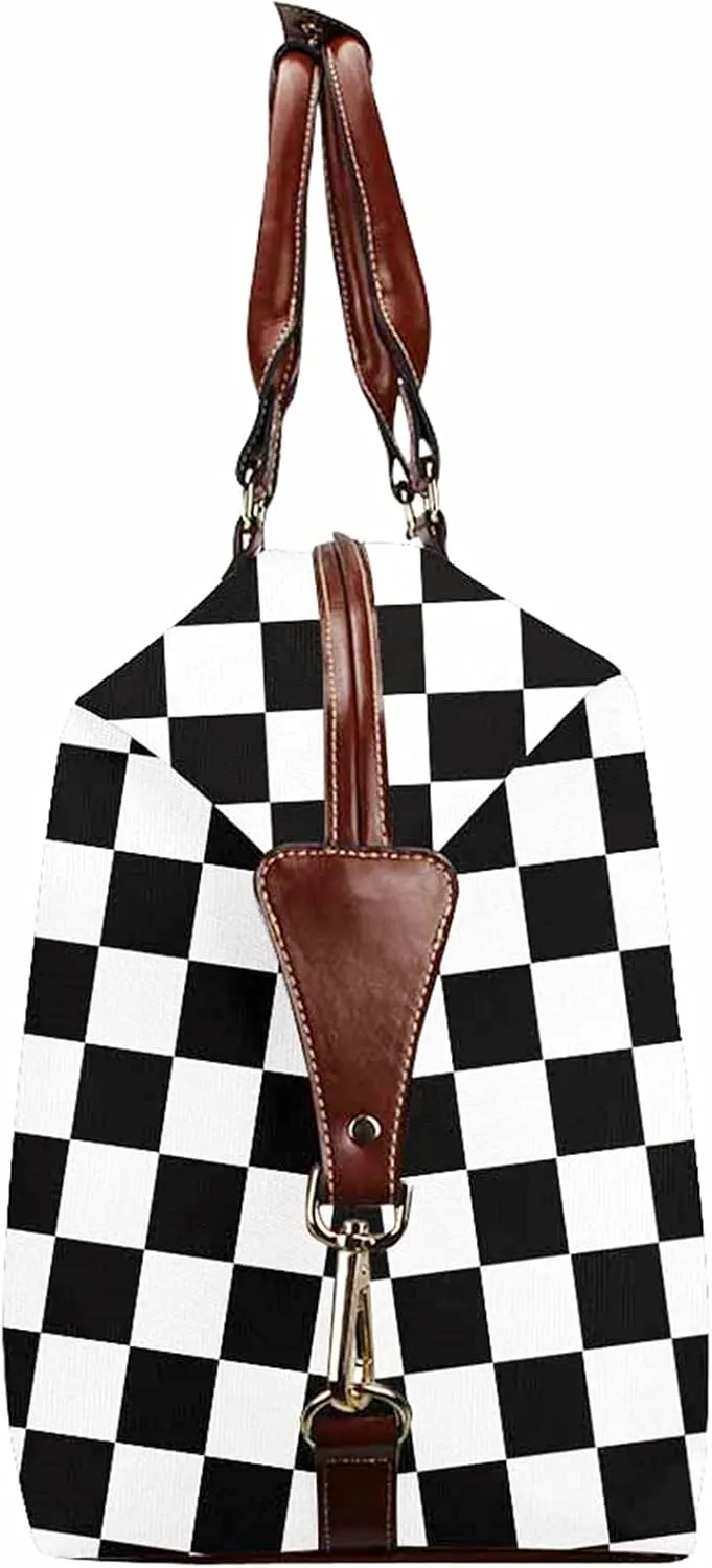 Custom Name Duffel Weekender Overnight Travel Tote Bag with Pocket Personalized Checkerboard Gym Bags for Women