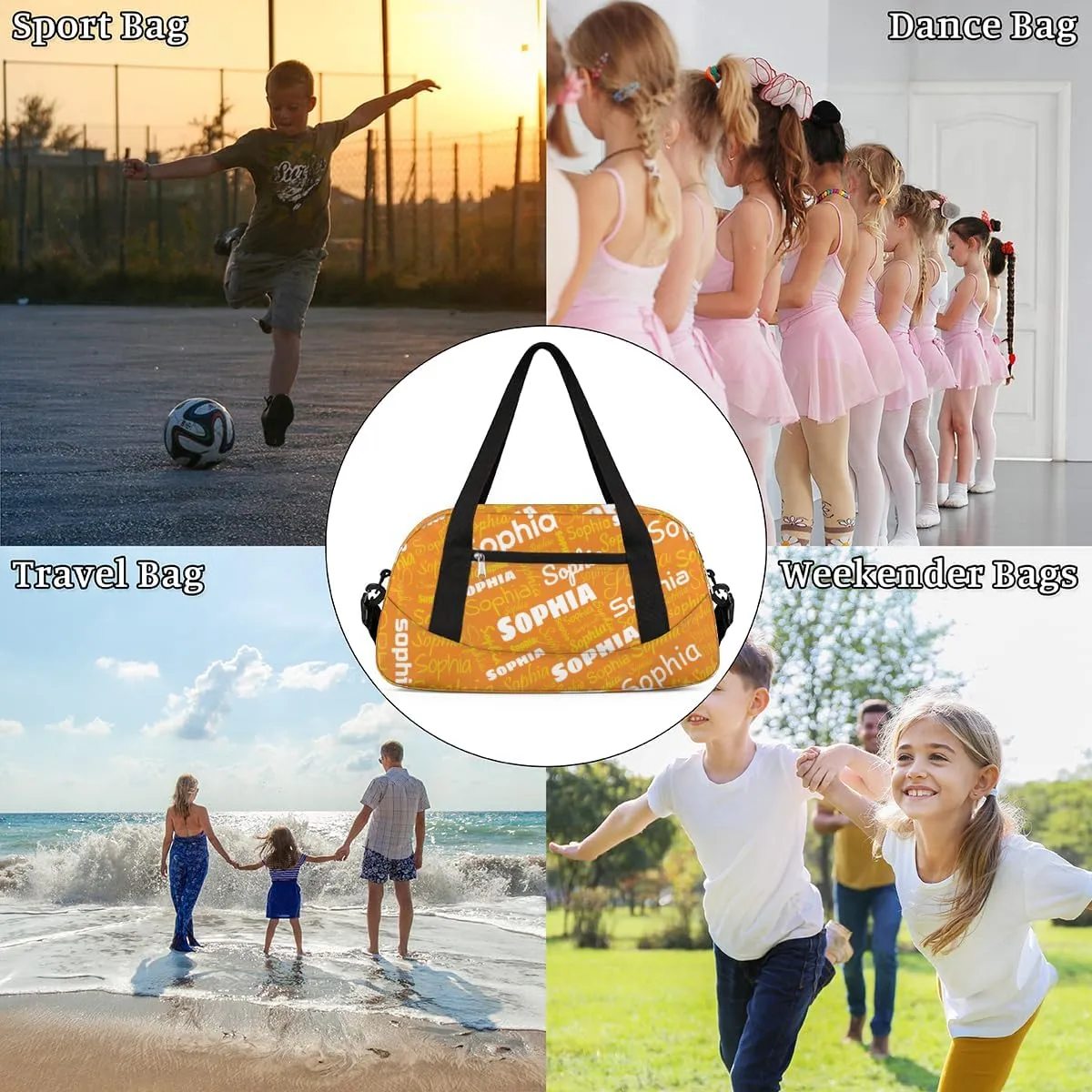 Custom Name Kids Duffel Bags Custom Sport Duffel Bag for Boys Girls, Customized Overnight Bag for Kids