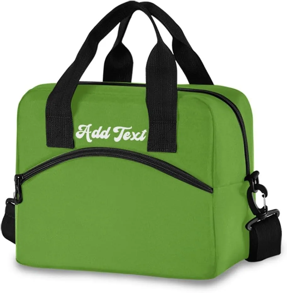 Custom Name Lawn Green Lunch Bags for Women Men Large Insulated Lunch Boxes Decoration Durable Lunch Tote Lunch Bags Cooler Bags for Teacher Office Work Picnic