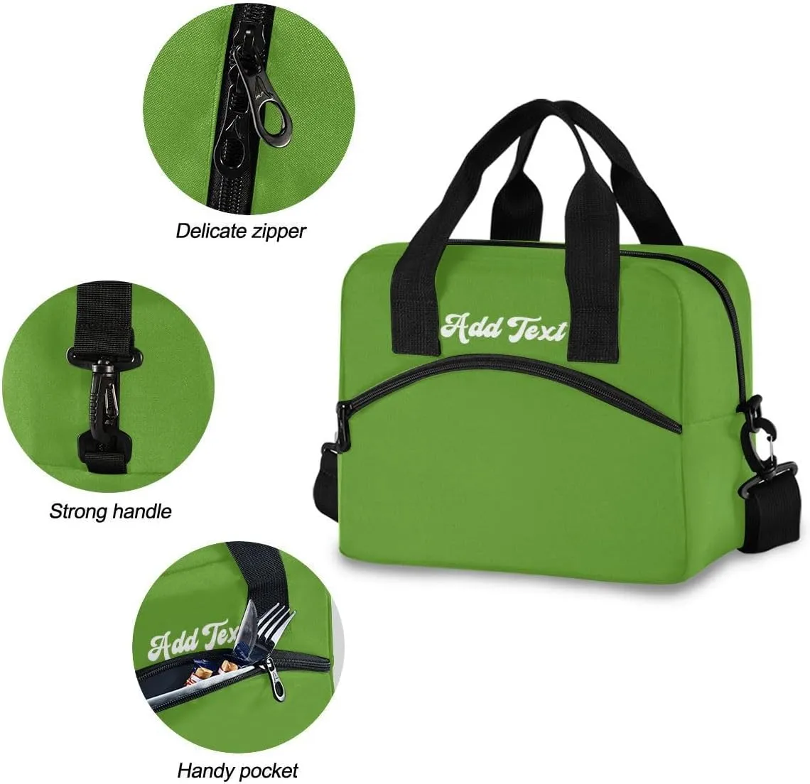 Custom Name Lawn Green Lunch Bags for Women Men Large Insulated Lunch Boxes Decoration Durable Lunch Tote Lunch Bags Cooler Bags for Teacher Office Work Picnic
