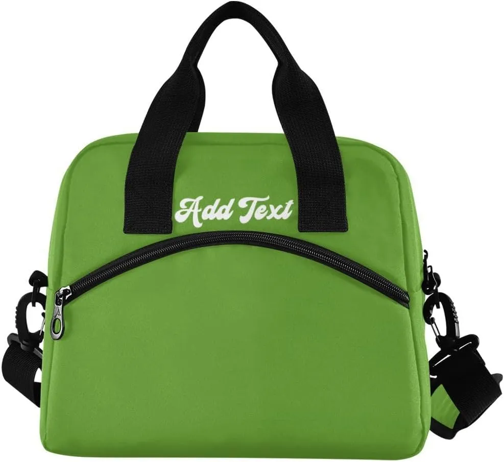 Custom Name Lawn Green Lunch Bags for Women Men Large Insulated Lunch Boxes Decoration Durable Lunch Tote Lunch Bags Cooler Bags for Teacher Office Work Picnic