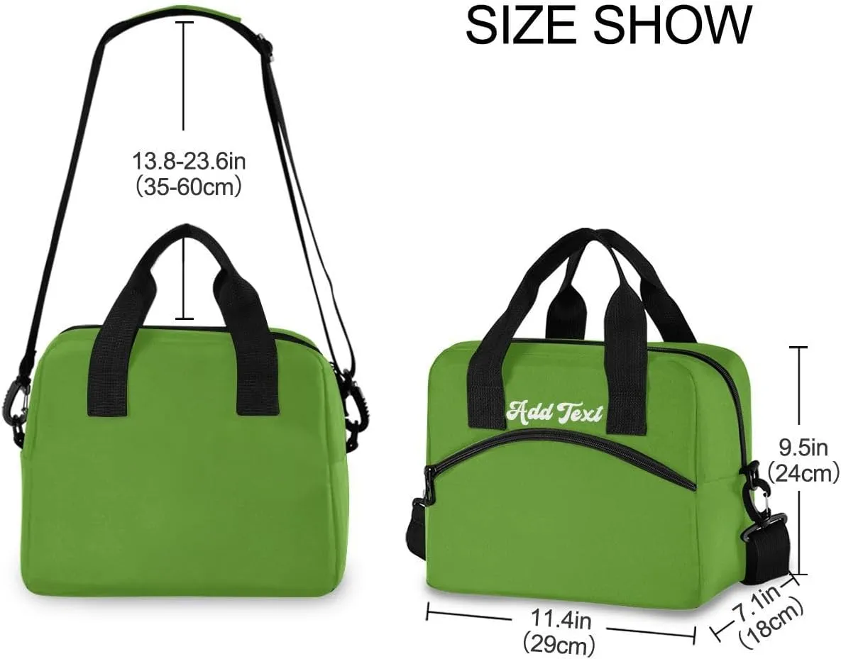 Custom Name Lawn Green Lunch Bags for Women Men Large Insulated Lunch Boxes Decoration Durable Lunch Tote Lunch Bags Cooler Bags for Teacher Office Work Picnic
