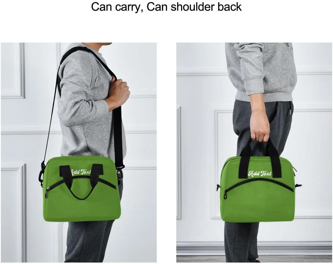 Custom Name Lawn Green Lunch Bags for Women Men Large Insulated Lunch Boxes Decoration Durable Lunch Tote Lunch Bags Cooler Bags for Teacher Office Work Picnic