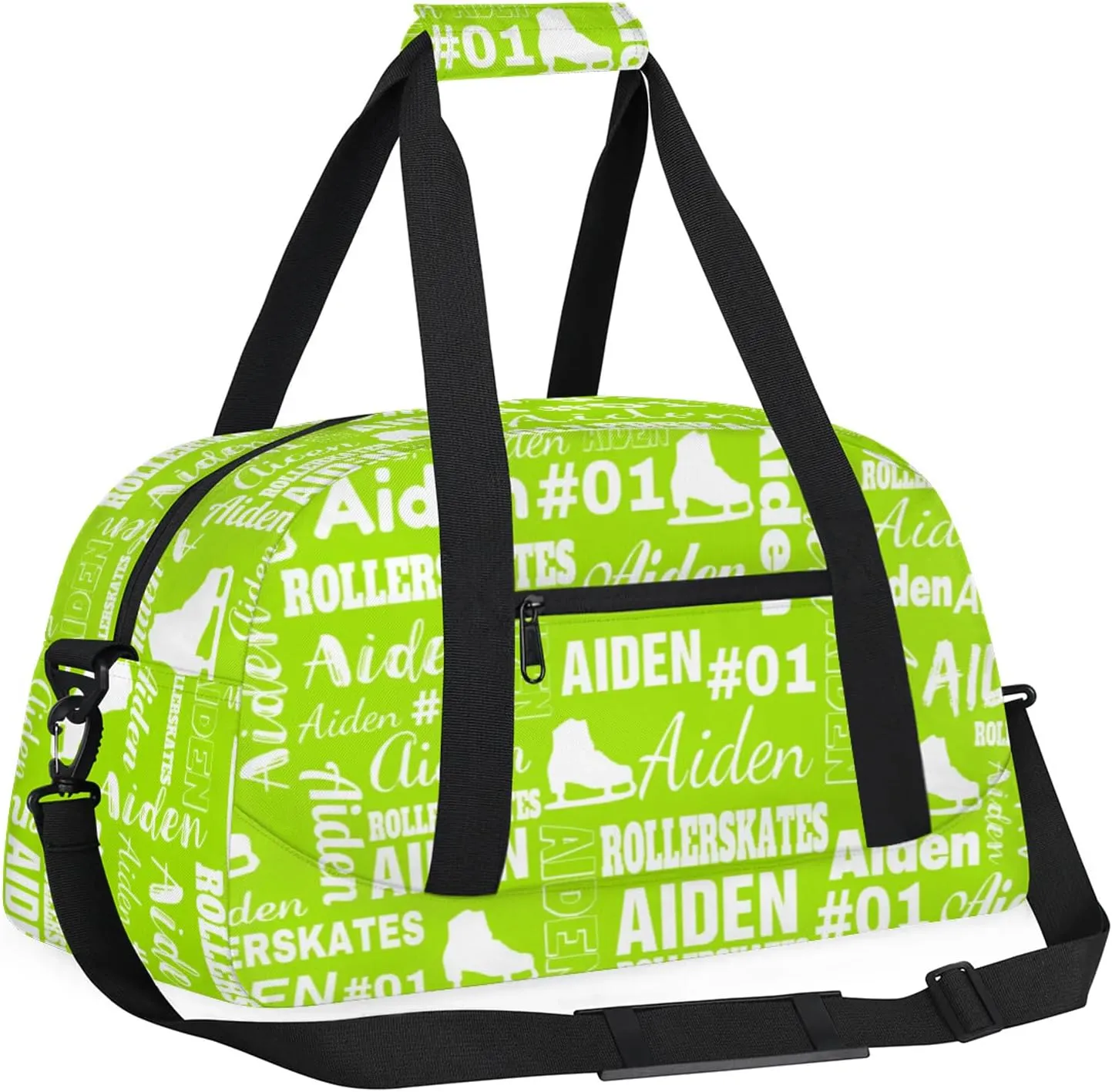 Custom Name Roller Skates Duffle Bags Personalized Number Sports Gym Bag Weekender Overnight Training Bag, Grass Green