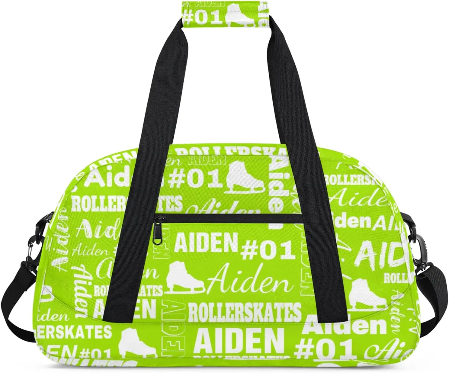Custom Name Roller Skates Duffle Bags Personalized Number Sports Gym Bag Weekender Overnight Training Bag, Grass Green