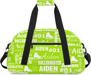 Custom Name Roller Skates Duffle Bags Personalized Number Sports Gym Bag Weekender Overnight Training Bag, Grass Green