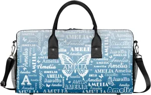 Custom Name Sport Duffel Bag, Personalized Gym Bag for Women, Custom Travel Tote Bags for Dance Cheer, Overnight Weekender Bags, Blue Gradient Butterfly Bag