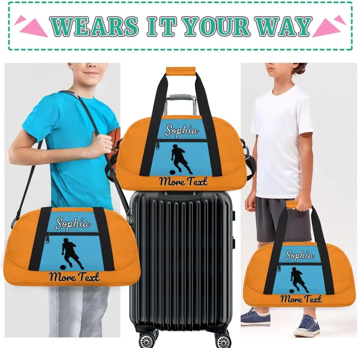 Custom Name Sports Bag, Personalized Balls Gym Duffel Bags, Lightweight Travel Overnight Weekender Bag Custom Gifts, Peach