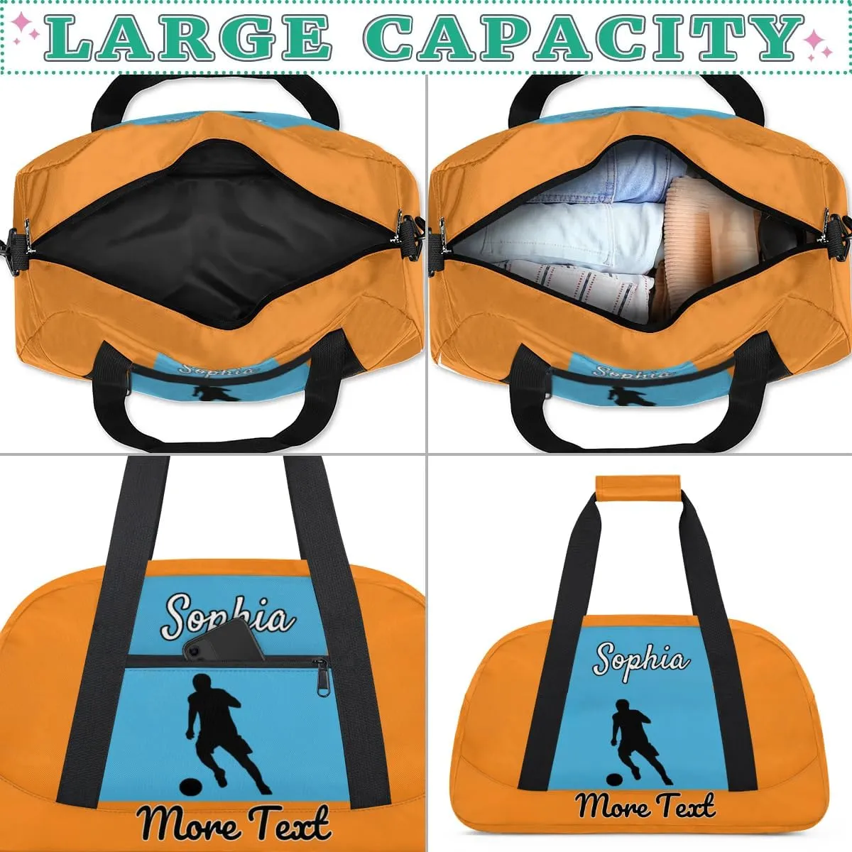 Custom Name Sports Bag, Personalized Balls Gym Duffel Bags, Lightweight Travel Overnight Weekender Bag Custom Gifts, Peach