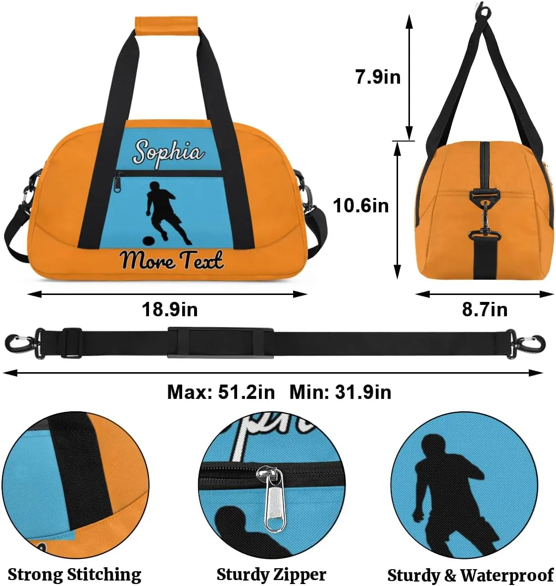 Custom Name Sports Bag, Personalized Balls Gym Duffel Bags, Lightweight Travel Overnight Weekender Bag Custom Gifts, Peach
