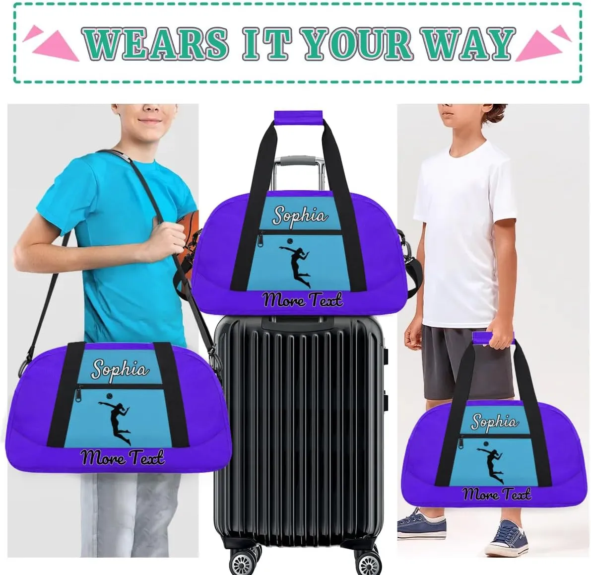 Custom Name Sports Bag, Personalized Balls Gym Duffel Bags, Lightweight Travel Overnight Weekender Bag Custom Gifts, Violet
