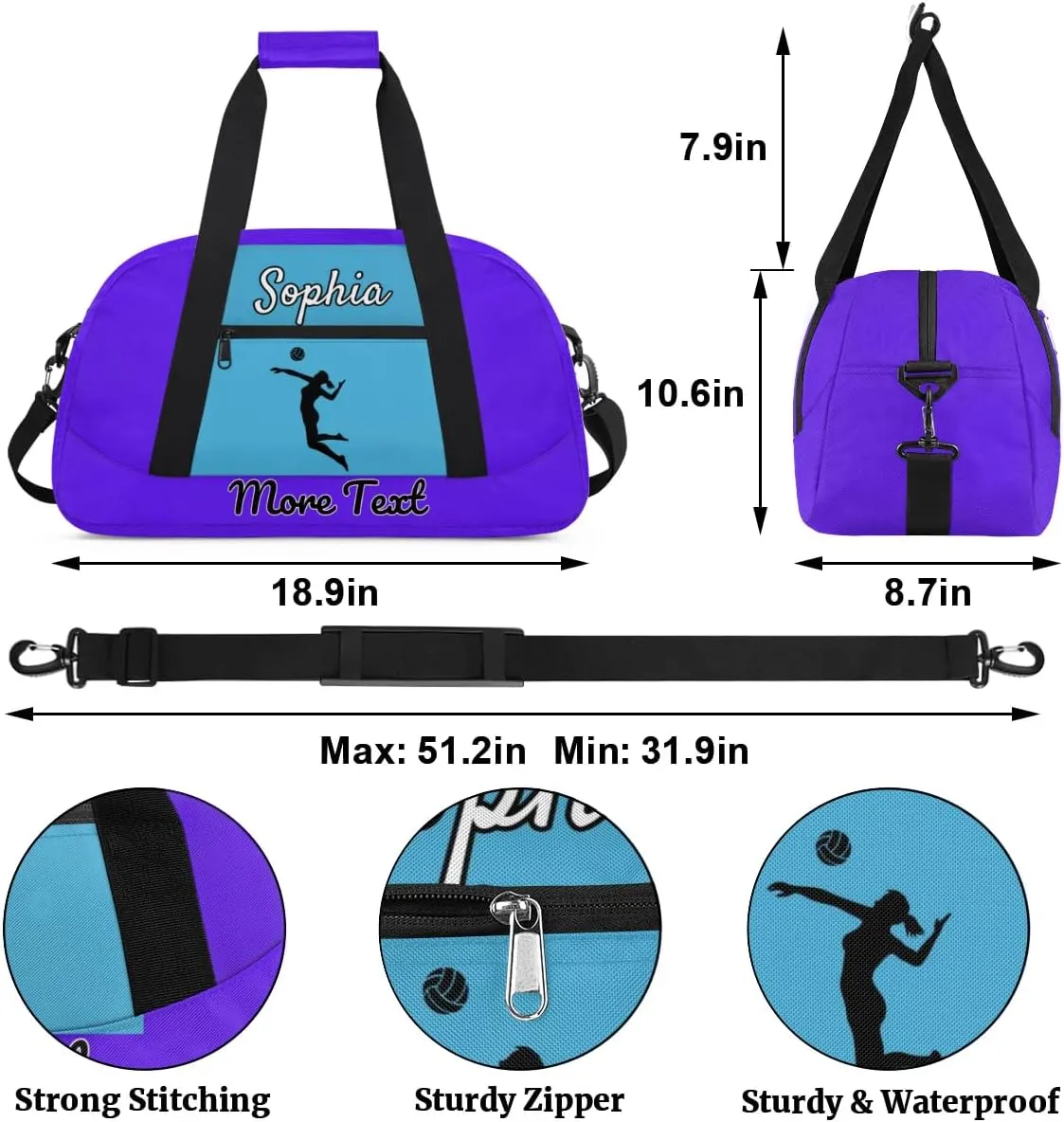 Custom Name Sports Bag, Personalized Balls Gym Duffel Bags, Lightweight Travel Overnight Weekender Bag Custom Gifts, Violet