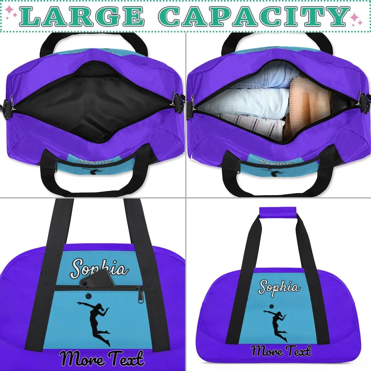 Custom Name Sports Bag, Personalized Balls Gym Duffel Bags, Lightweight Travel Overnight Weekender Bag Custom Gifts, Violet