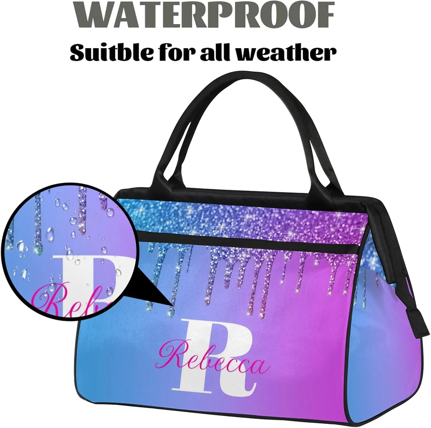 Custom Name Sports Duffel Bag Personalized Dance Gym Bag for Women Men Overnight Weekender Travel Duffel Bags Lightweight 15.2in, Blue Purple