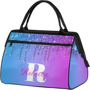Custom Name Sports Duffel Bag Personalized Dance Gym Bag for Women Men Overnight Weekender Travel Duffel Bags Lightweight 15.2in, Blue Purple