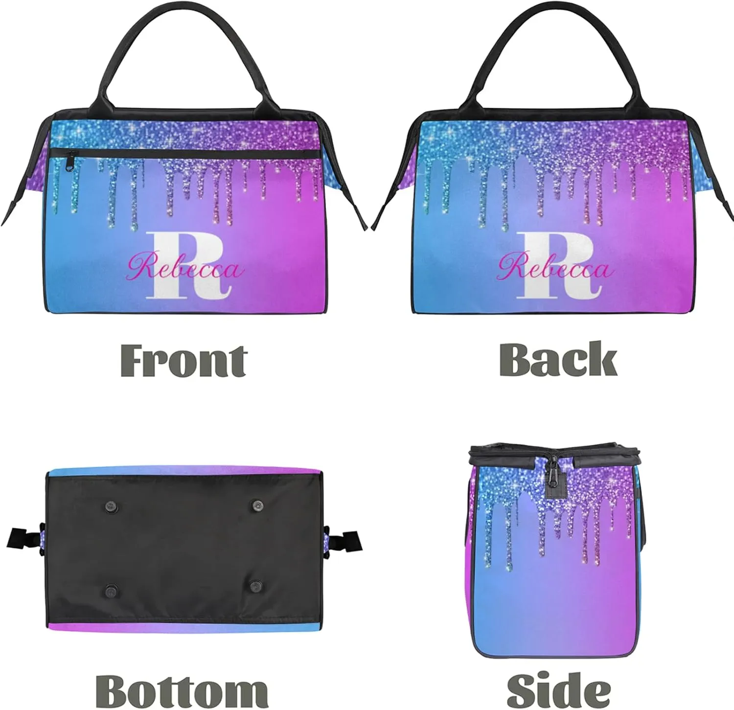 Custom Name Sports Duffel Bag Personalized Dance Gym Bag for Women Men Overnight Weekender Travel Duffel Bags Lightweight 15.2in, Blue Purple