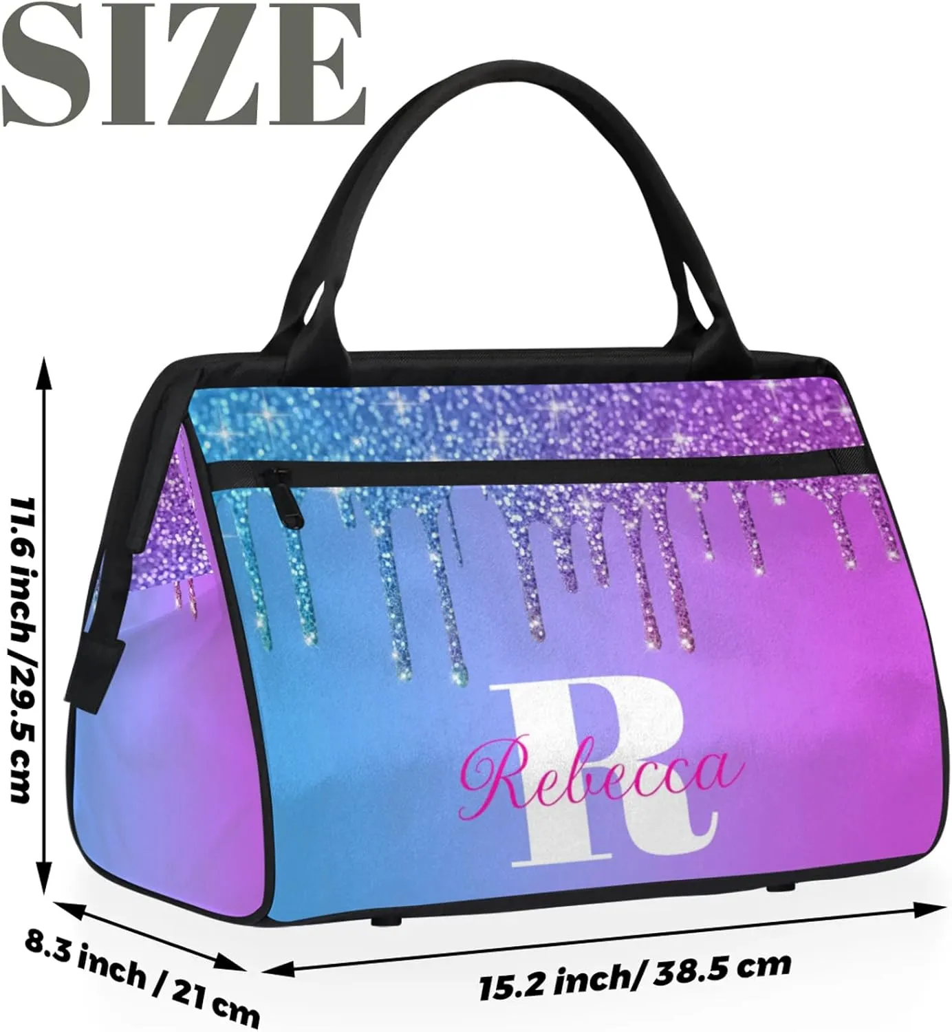 Custom Name Sports Duffel Bag Personalized Dance Gym Bag for Women Men Overnight Weekender Travel Duffel Bags Lightweight 15.2in, Blue Purple