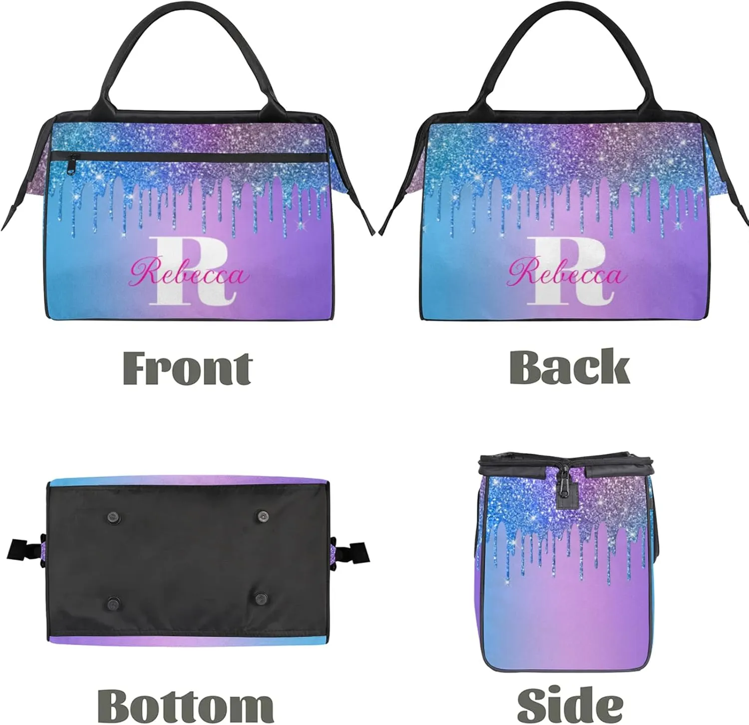 Custom Name Sports Duffel Bag Personalized Dance Gym Bag for Women Men Overnight Weekender Travel Duffel Bags Lightweight 15.2in, Multi Blue